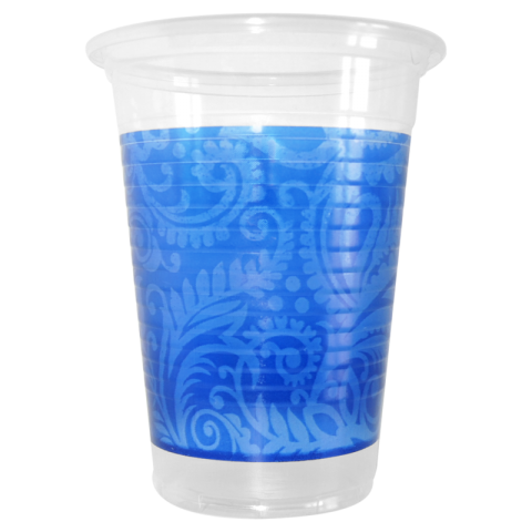 09030-1000-DB  50/1 MC Čaša jedn.za piće 180 ml transp. plava  s cvjetovima 50/1